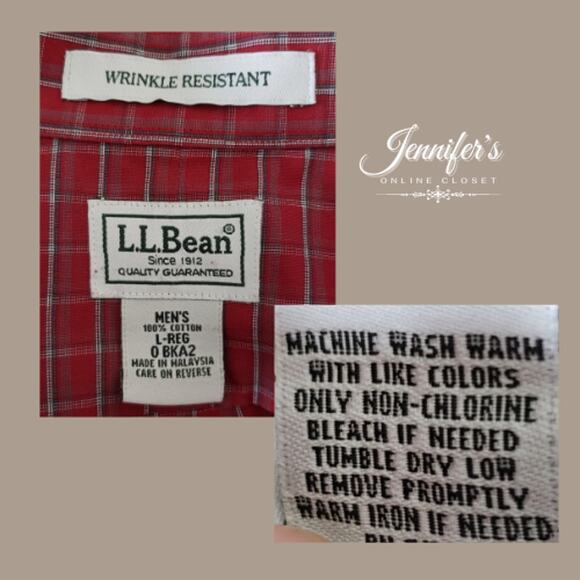 3/$25 L.L. Bean Men's Red and Gray Plaid Buttondown Shirt Size Large - Picture 7 of 9
